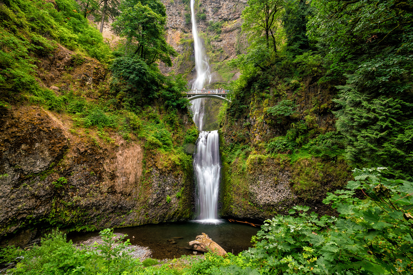 Waterfall in the middle of a cliff in a forest
