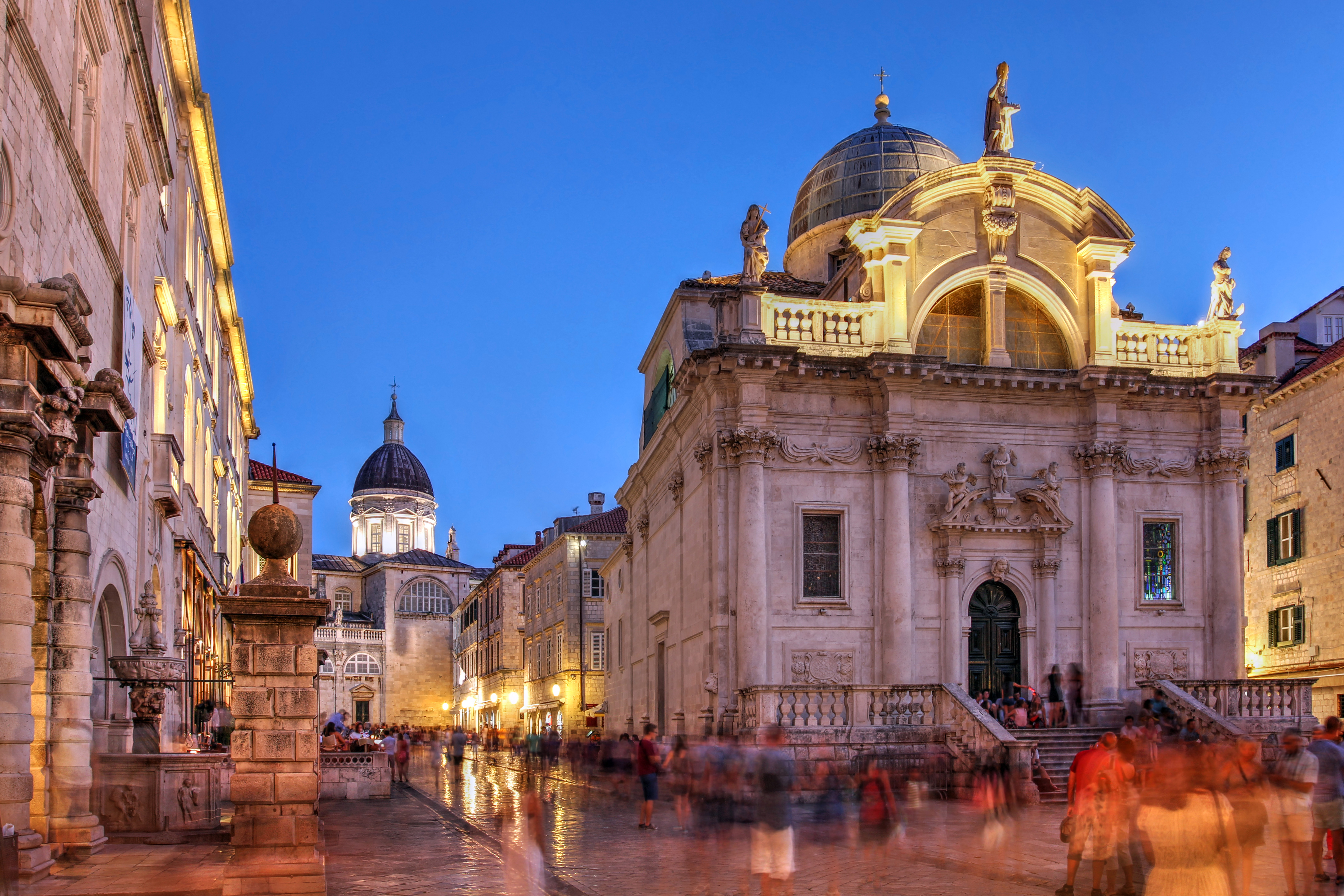 Town center with European cathedrals