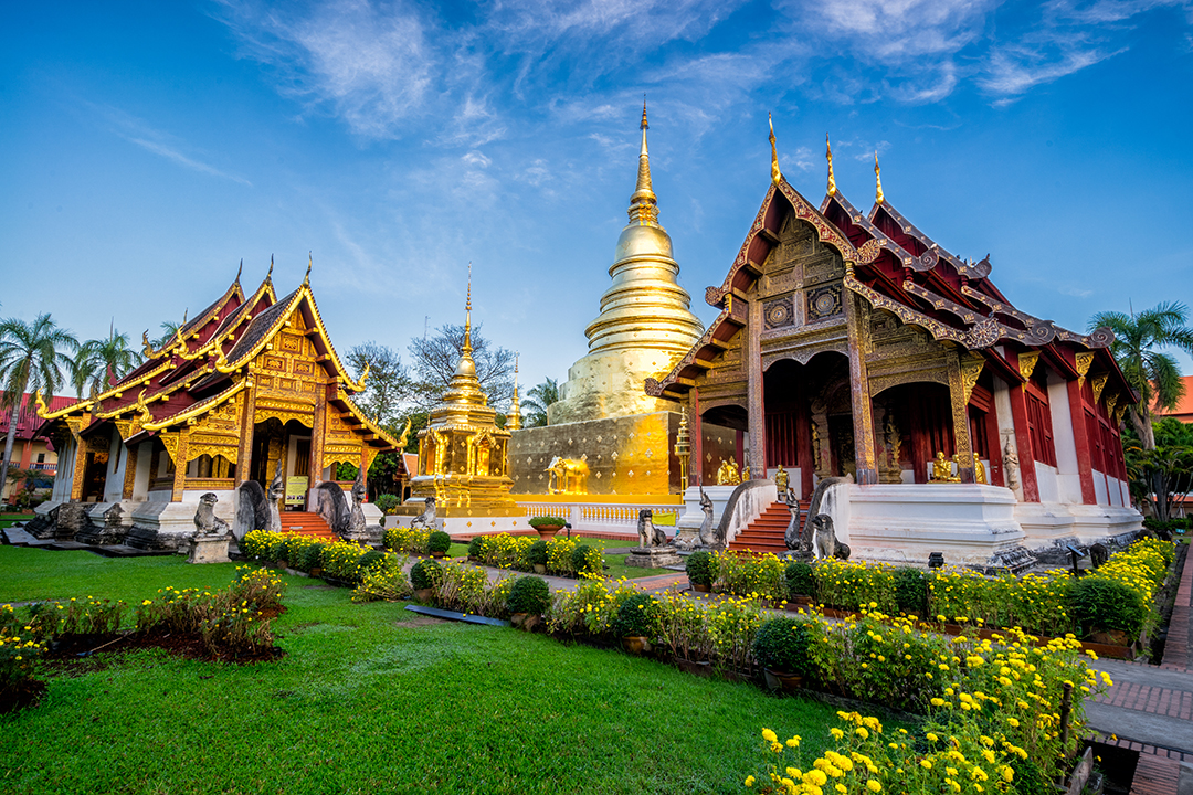 Thai temples with a garden in front