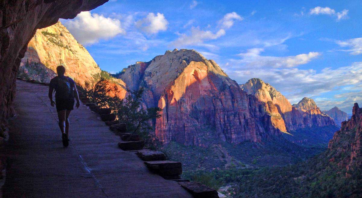 Backroads leader Lynn powering through a steep climb up to Angels Landing in Zion National Park