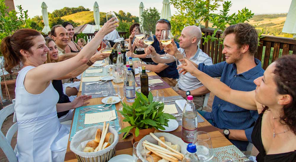 Backroads group dinner in Italy