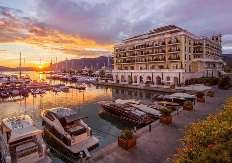 boats docked next to hotel