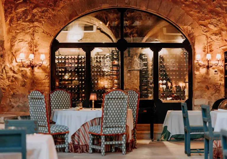 Indoor dining room with lights