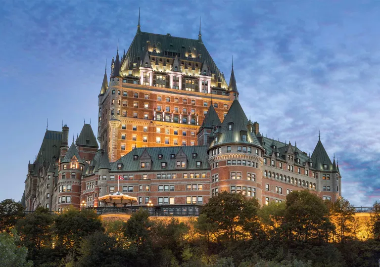grand hotel lit up at night