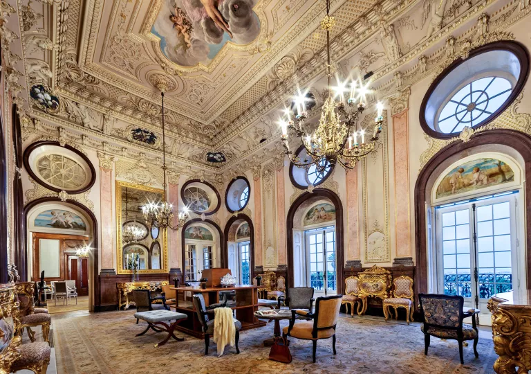 Hotel foyer with cathedral paintings on the ceilings