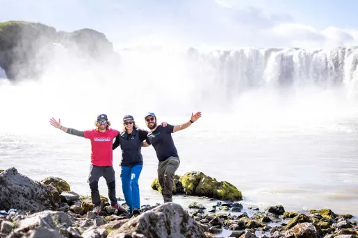 Iceland Ocean Cruise Walking & Hiking Tour - Trio by waterfall