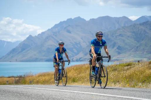 Biking with Mountain and Water View in Japan