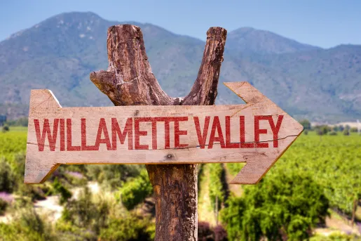 Wooden sign labeled "WILLAMETTE VALLEY".