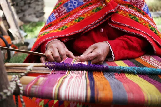 Local working with multi-colored textiles.
