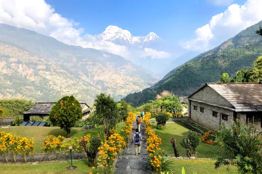 Beautiful mountain valley and village in Nepal