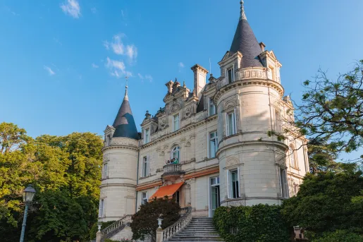 Castle-like building with two stairways on the front