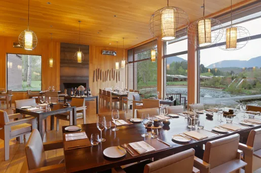 dining room with river view