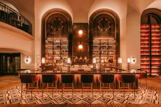 red lit hotel bar