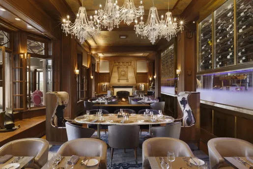 ornate dining room with chandelier