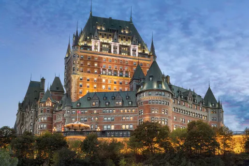 grand hotel lit up at night