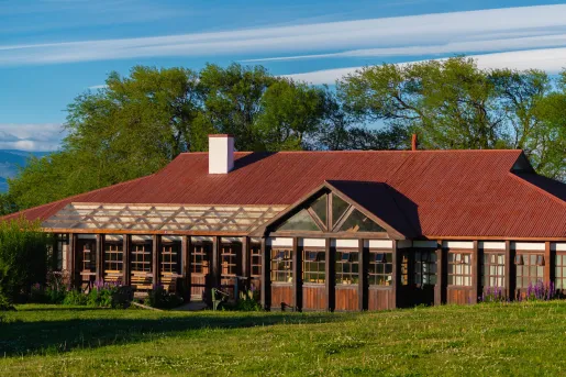 Red and brown lodge-style building
