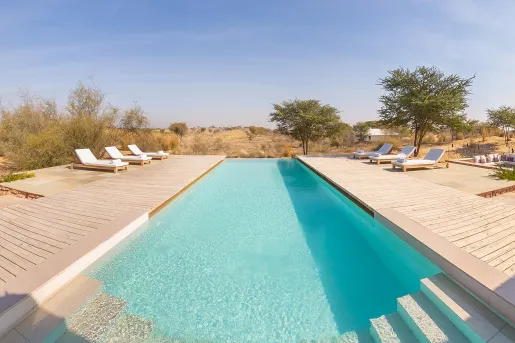 Outdoor pool in the middle of a desert
