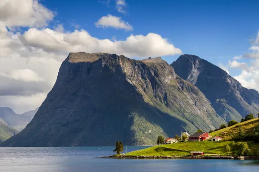 Large mountain with a large lake on the ground level