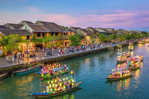 Boats floating along the river in Vietnam