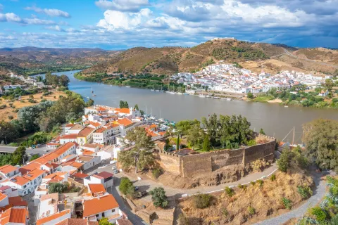 Two small towns with a river between them