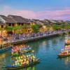 Boats floating along the river in Vietnam