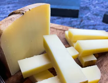Close-up of Mallorcan cheese.