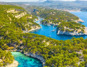 Crystal clear bodies of water with island masses of land.