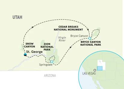 Utah Bryce & Zion Bike Tour map