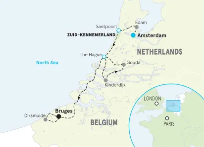 Netherlands & Belgium Bike Tour map