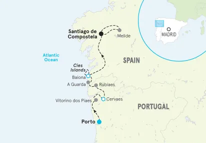 Spain Taste of Camino de Santiago Women's Walking & Hiking Tour map