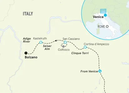 Italy Dolomites Family Multi-Adventure Tour map