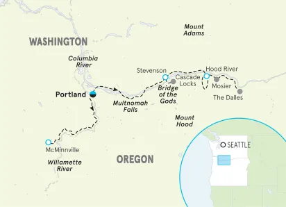 Oregon Columbia River Gorge & Willamette Valley Bike Tour map