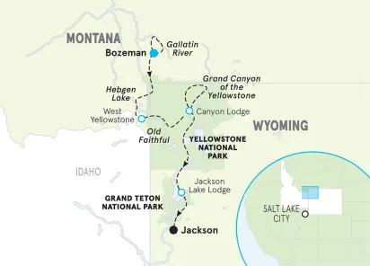 Wyoming Yellowstone & Tetons & Montana Big Sky Multi-Adventure Tour map