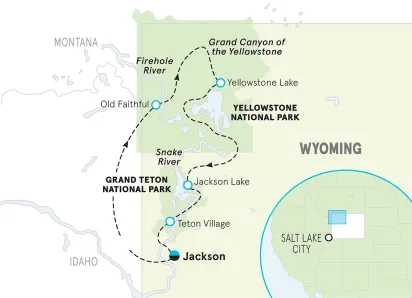 Wyoming Yellowstone & Tetons Family Multi-Adventure Tour map
