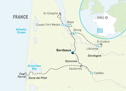 France Bordeaux River Cruise Bike Tour map