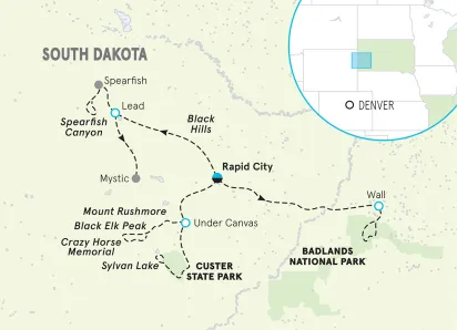 South Dakota Mount Rushmore and Black Hills Multi-Adventure Tour map
