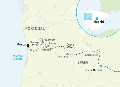 Spain Madrid to Portugal Porto Bike Tour map