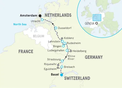 Rhine River Cruise Family Bike Tour map
