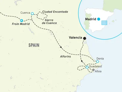Spain Madrid to Valencia Bike Tour map