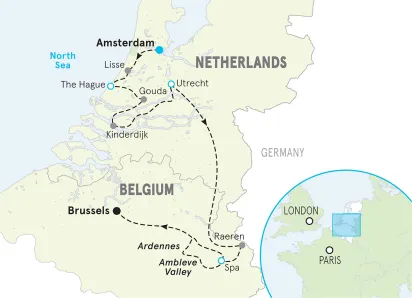 Netherlands & Belgium Family Bike Tour map