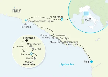 Italy Cinque Terre & Tuscany Family Walking and Hiking Tour map