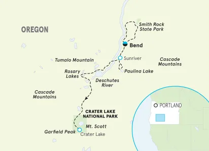 Oregon Crater Lake & Cascades Women Walking & Hiking Tour map