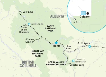 Canada Rockies Autumn Walking and Hiking Tour map