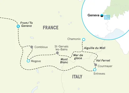 France and Italy Alps Walking and Hiking Tour map