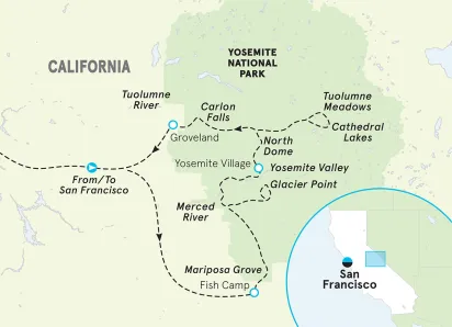 California Yosemite Women Walking & Hiking Tour map