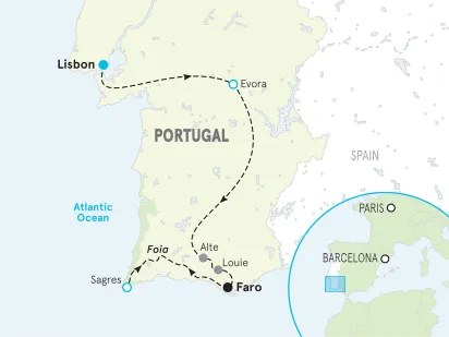 Portugal Algarve & Alentejo 30s and 40s Bike Tour map
