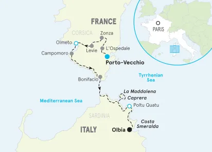 Italy Sardinia & Corsica Family Multi-Adventure Tour map