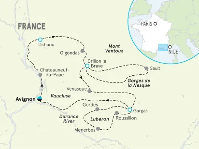 France Provence Wine Country to Luberon Bike Tour map