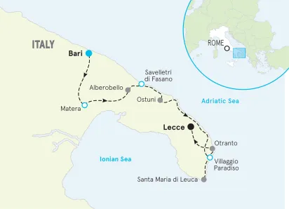 Italy Puglia to Basilicata Bike Tour map