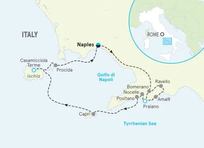 Italy Amalfi Coast Family Walking and Hiking Tour map